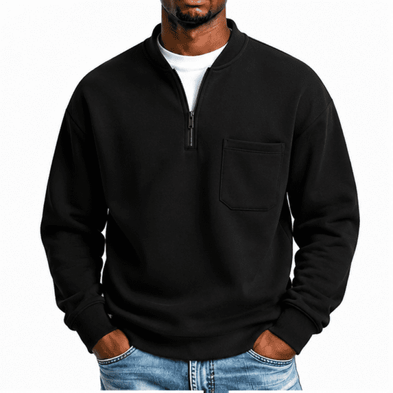 Men's Quarter Zip Sweatshirt Stand Collar Pullover Top with Chest Pocket Relaxed Fit Casual Sweatshirts