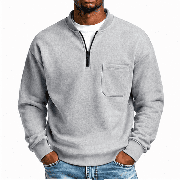 Men's Quarter Zip Sweatshirt Stand Collar Pullover Top with Chest Pocket Relaxed Fit Casual Sweatshirts