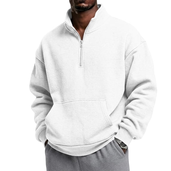 Men's Quarter Zip Sweatshirt Stand Collar Pullover Top with Kangaroo Pocket Relaxed Casual Fall Sweatshirts