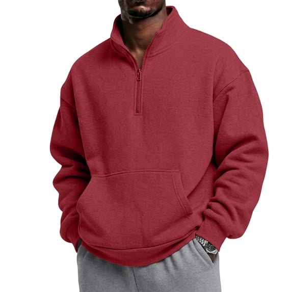 Men's Quarter Zip Sweatshirt Stand Collar Pullover Top with Kangaroo Pocket Relaxed Casual Fall Sweatshirts