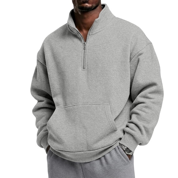 Men's Quarter Zip Sweatshirt Stand Collar Pullover Top with Kangaroo Pocket Relaxed Casual Fall Sweatshirts