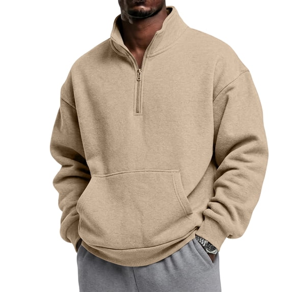 Men's Quarter Zip Sweatshirt Stand Collar Pullover Top with Kangaroo Pocket Relaxed Casual Fall Sweatshirts