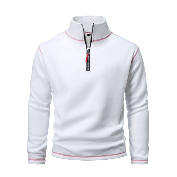 Men's Quarter Zip Sweatshirts with Pocket Cotton Fleece Plain Pullover Fashion Sweaters Tops for Fall Winter (XL, White 01)