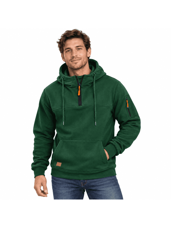 Men's Quarter Zip Tactical Hoodie with Multi Pockets, Casual Long Sleeve Pullover for Fall Winter, G12 - Green, Large