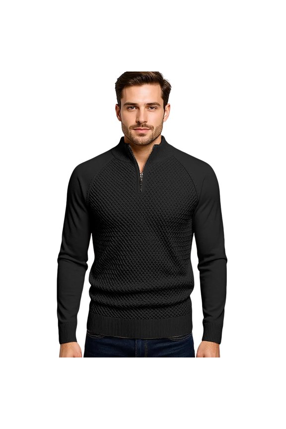 Men's Quarter Zip Textured Knit Sweater Long Sleeve Mock Neck Casual Work Top