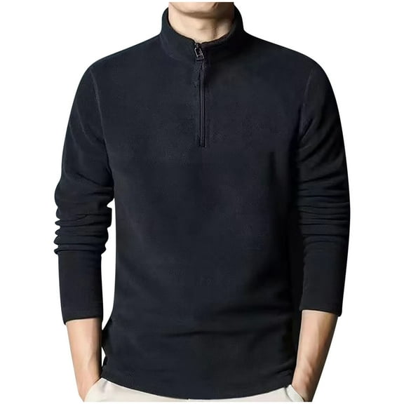 Men's Quarter Zip Thermal Fleece Lined Henley Shirt, Fall Winter Thick Soft Pullover Collar Golf Sweatshirt