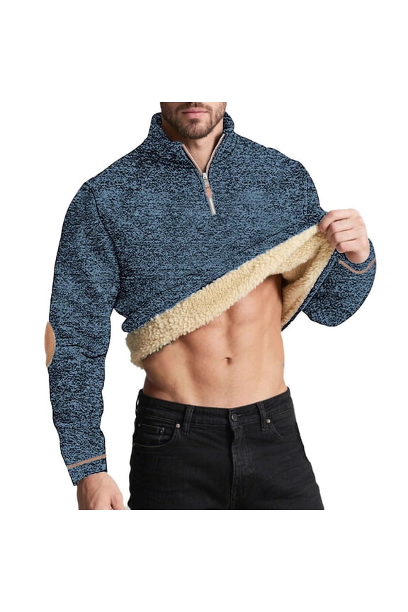 Men's Quarter Zip Thermal Fleece Pullover Lightweight Soft Lapel Athletic Sweatshirt Winter Golf Shirt