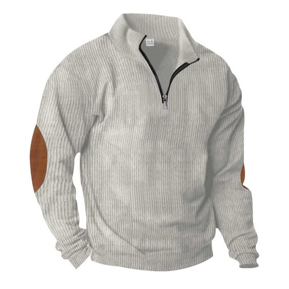 Men's Quarter Zip Up Pullover Mock Neck Long Sleeve Sweater Casual Corduroy Ribbed Sweatshirt S-3XL