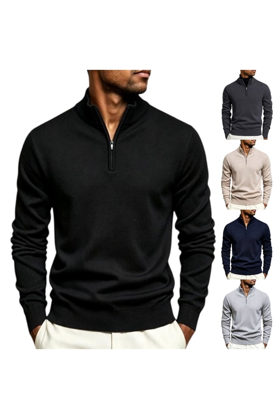 Men's Quarter Zip Up Pullover Slim Fit Lightweight Mock Neck Long Sleeve Sweaters