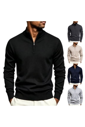 Men's Quarter Zip Up Pullover Slim Fit Lightweight Mock Neck Long Sleeve Sweaters