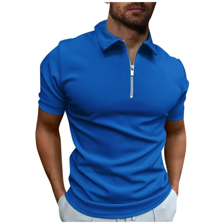 Qwertyu Men s Quarter Zip Up Sweaters Short Sleeve Solid Color Polo Sweater Slim Fit Pullover Sweater Top Royal Blue 2XL Walmart