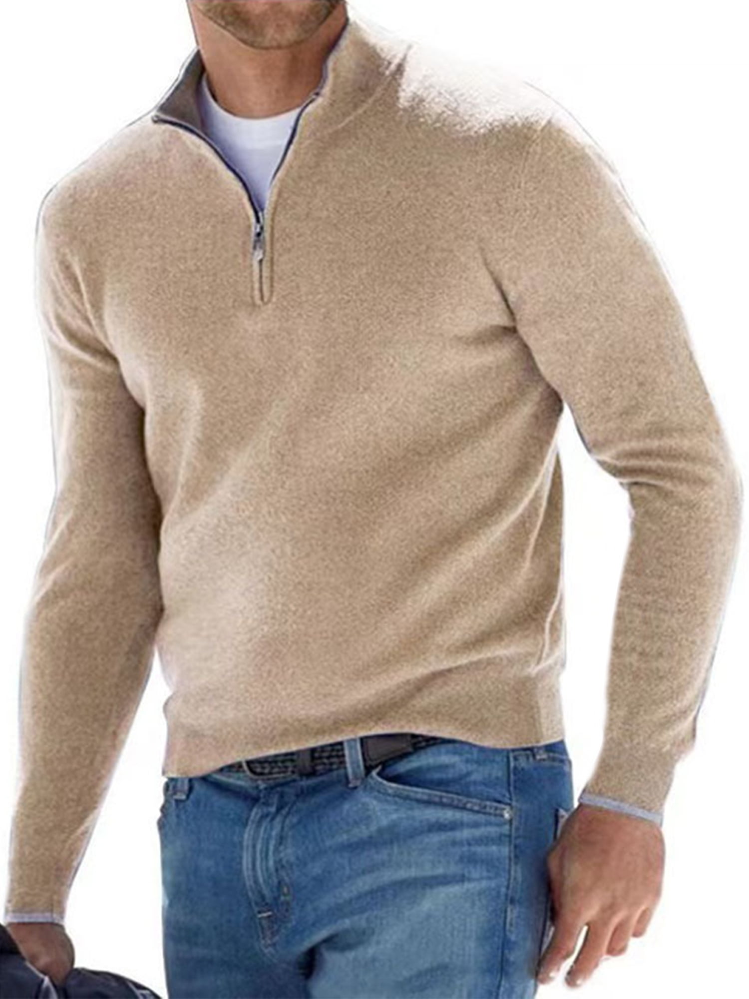 Men's Quarter Zip Up Sweaters Slim Fit Lightweight Mock Neck Pullover