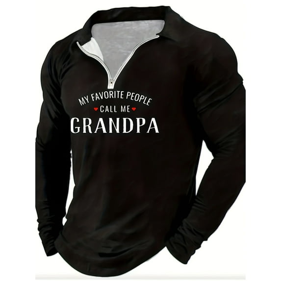 Men's Quarter Zipper Pullover Crew Neck Sweatshirt Spring Autumn Casual Knit Long Sleeve Polo Shirt Black Letter L