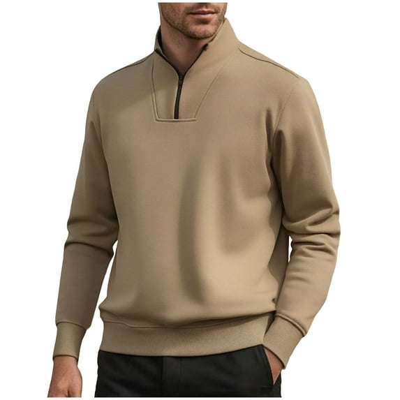 Men's Quarter Zipper Sweatshirts Fall Winter Fashion Warm Pullover Casual Solid Color Comfort Sweatshirt