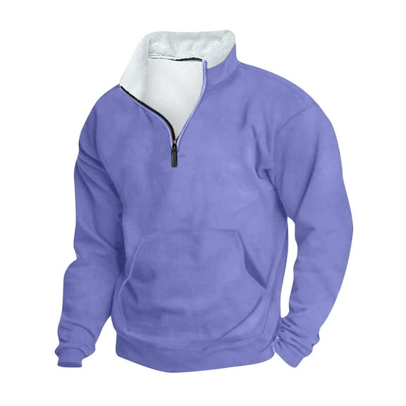 Men's Quarter Zipper Sweatshirts Retro Solid Color Top Stand Up Collar Sweatshirt Long Sleeved Sweat Shirt with Pocket Casual Men's Fall Winter Long Sleeved Sweaters