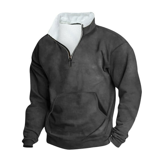 Men's Quarter Zipper Sweatshirts Retro Solid Color Top Stand Up Collar Sweatshirt Long Sleeved Sweat Shirt with Pocket Casual Men's Fall Winter Long Sleeved Sweaters