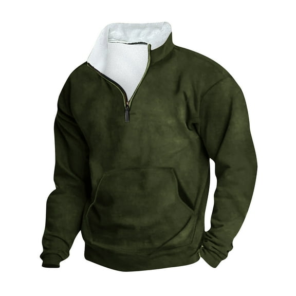 Men's Quarter Zipper Sweatshirts Retro Solid Color Top Stand Up Collar Sweatshirt Long Sleeved Sweat Shirt with Pocket Casual Men's Fall Winter Long Sleeved Sweaters