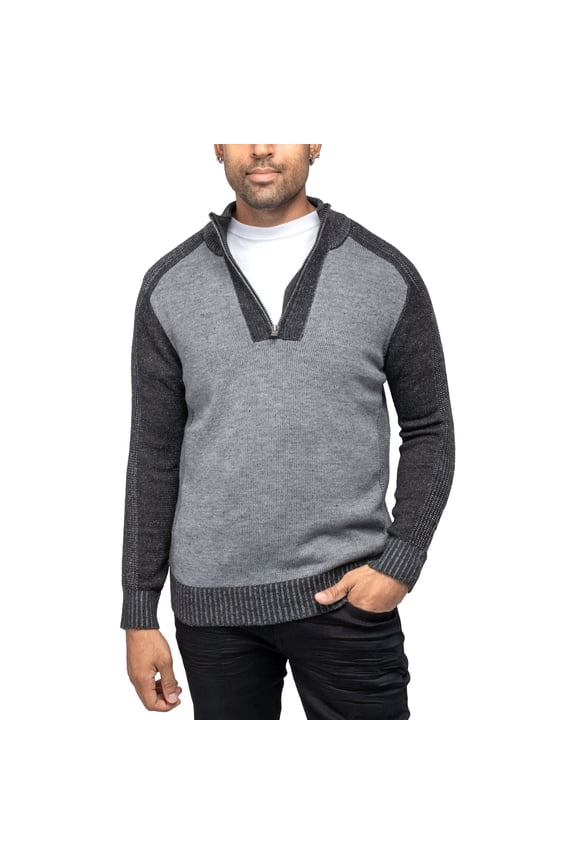 JEANS Mens Quarter-Zip Pullover Sweater, Charcoal Grey, L