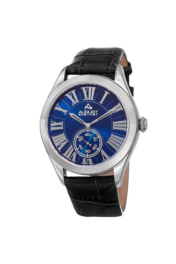 Men's Quartz Alligator Embossed Leather Silver-Tone Strap Watch