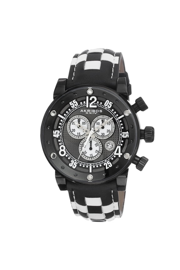 XXIV Men's Quartz Chronograph Checkered Leather Black Strap Watch