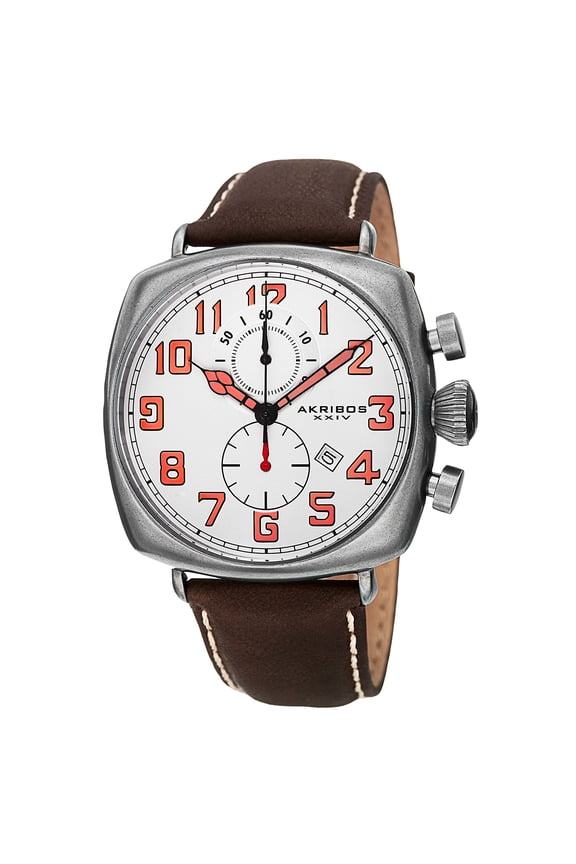 Men's Quartz Chronograph Date Display Leather White Strap Watch