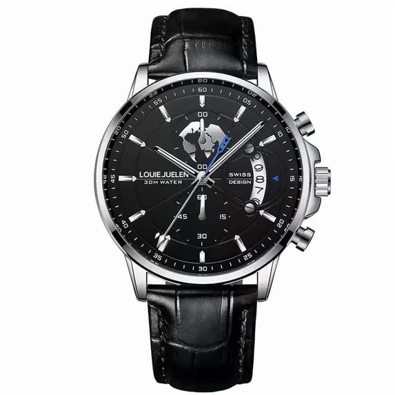 Men’s Quartz Chronograph Watch, Genuine Leather Strap Wrist Watch, 3ATM Waterproof Luminous Business Dress Watch