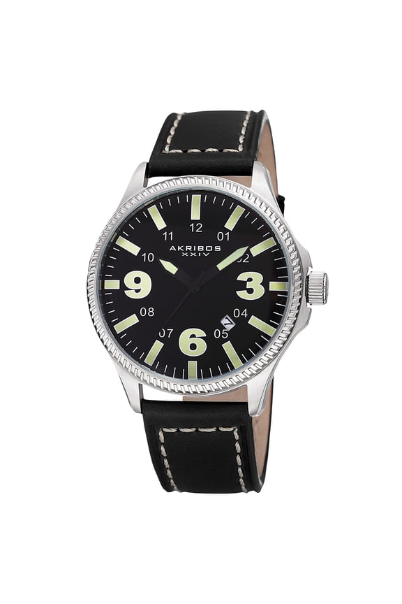 Men's Quartz Date Indicator Leather Green Strap Watch