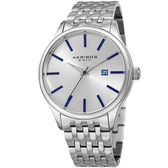 Men's Quartz Date Silver-Tone Stainless Steel Bracelet Watch