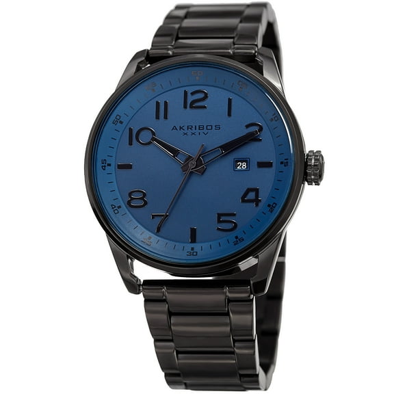 Men's Quartz Date Stainless Steel Easy-to-Read Blue Bracelet Watch