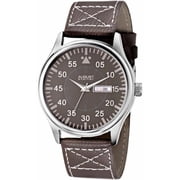 Mens Quartz Day/Date Leather Brown Strap Watch