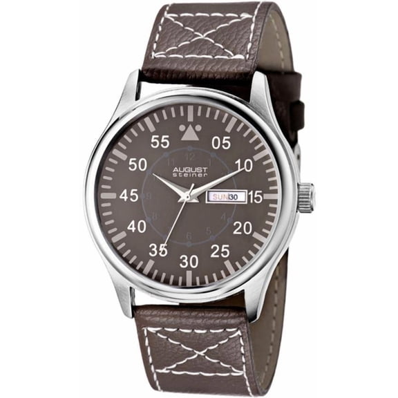 Men's Quartz Day/Date Leather Brown Strap Watch