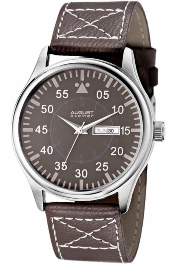 Men's Quartz Day/Date Leather Brown Strap Watch