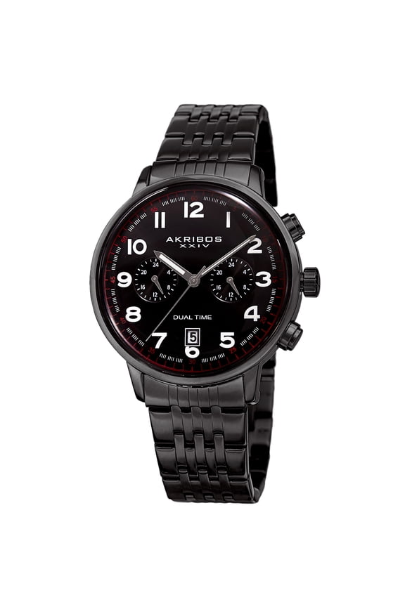 Men's Quartz Dual Time Easy-to-Read Stainless Steel Black Bracelet Watch