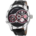 thumbnail image 1 of Men's Quartz Dual-Time Multifunction Leather Silver-Tone Strap Watch, 1 of 5