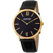 Mens Quartz Easy-to-Read Gold-Tone Leather Strap Watch