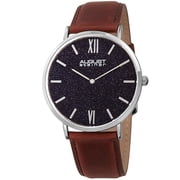 Mens Quartz Easy-to-Read Silver-Tone Leather Strap Watch