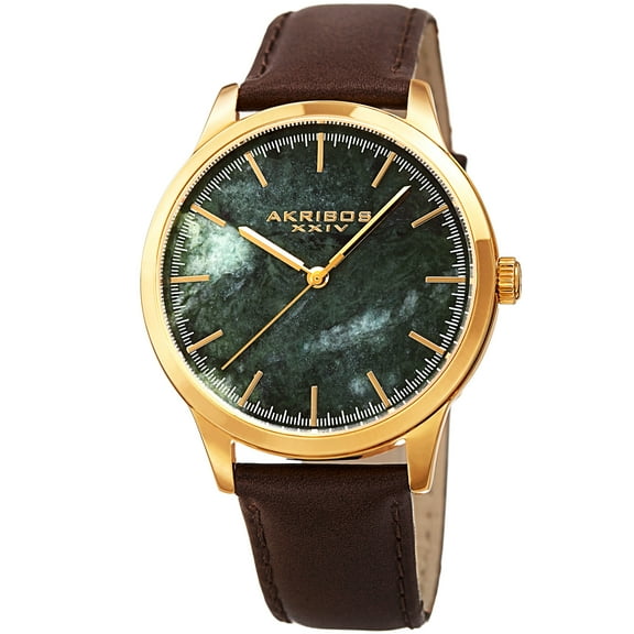Men's Quartz Green Marble Leather Strap Watch