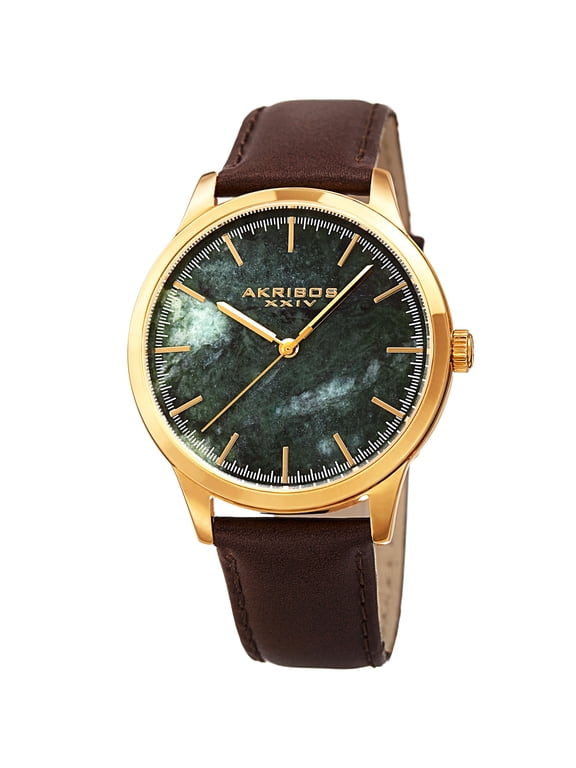 Men's Quartz Green Marble Leather Strap Watch