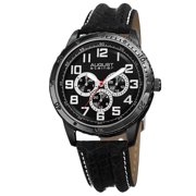 Mens Quartz Multifunction Leather Black Strap Watch