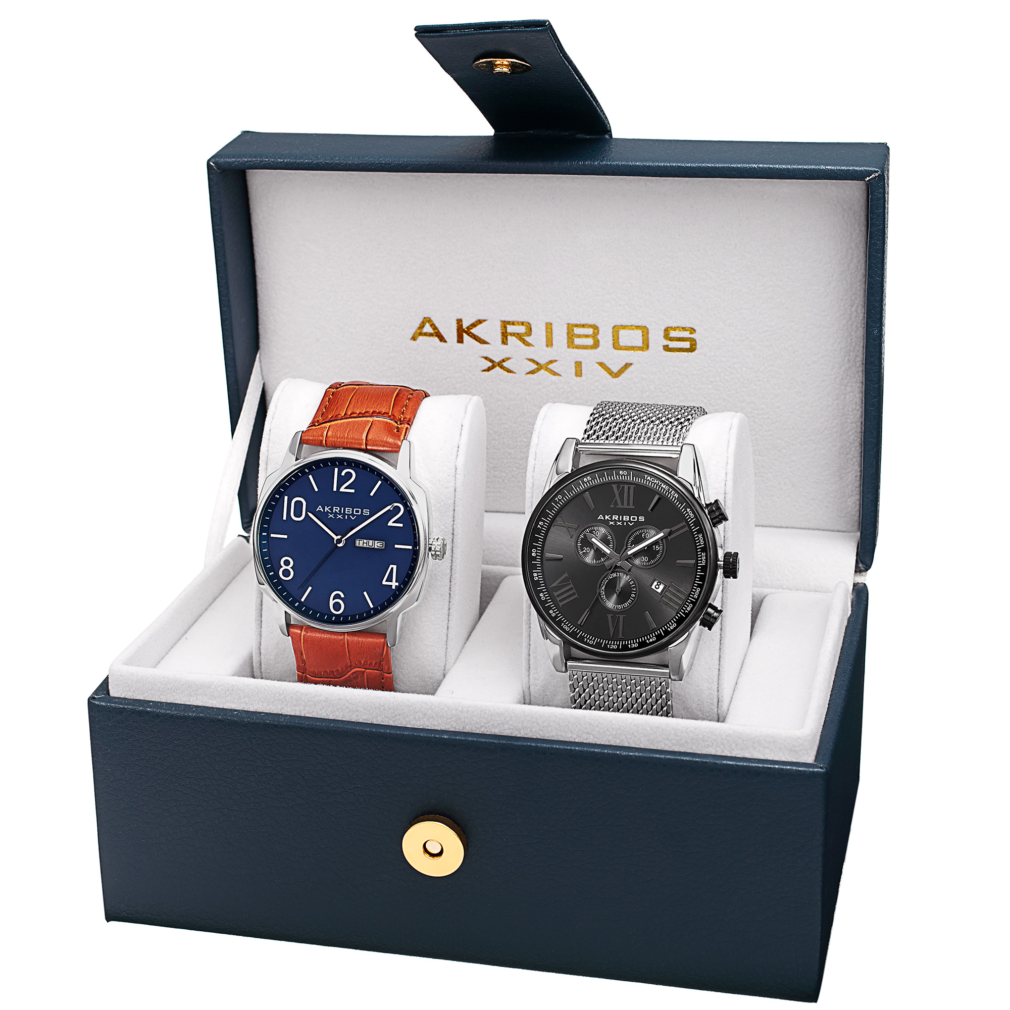 Men's Quartz Multifunction Silver-Tone Strap/Bracelet Watch Set ...
