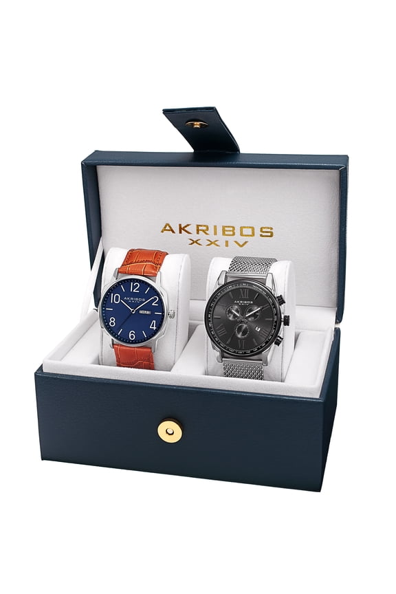 Men's Quartz Multifunction Silver-Tone Strap/Bracelet Watch Set
