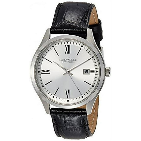 Men's Quartz Stainless Steel and Leather Casual Watch, Color:Black (Model: 43B143)