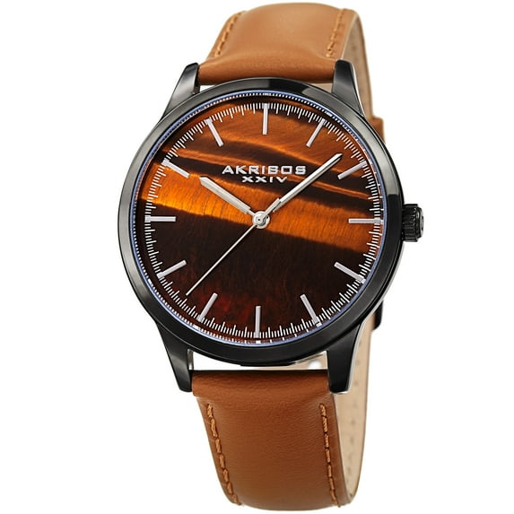 Men's Quartz Tiger Eye Leather Strap Watch