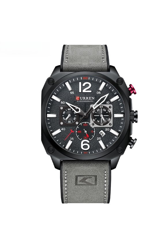 Men's Quartz Watch, Leather Strap Waterproof Watch with Large Dial, Multi Sub-Dial Design and Date Display, Analog Wristwatch for Business Casual Wear, Birthday Anniversary Gift for Men