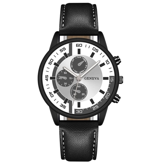 Men's Quartz Watch Pu Leather Strap Large Dial Simple Fashion Watch High Strength Glass Face