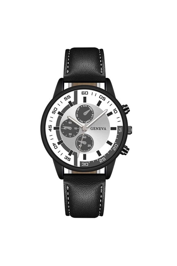 Men's Quartz Watch Pu Leather Strap Large Dial Simple Fashion Watch High Strength Glass Face