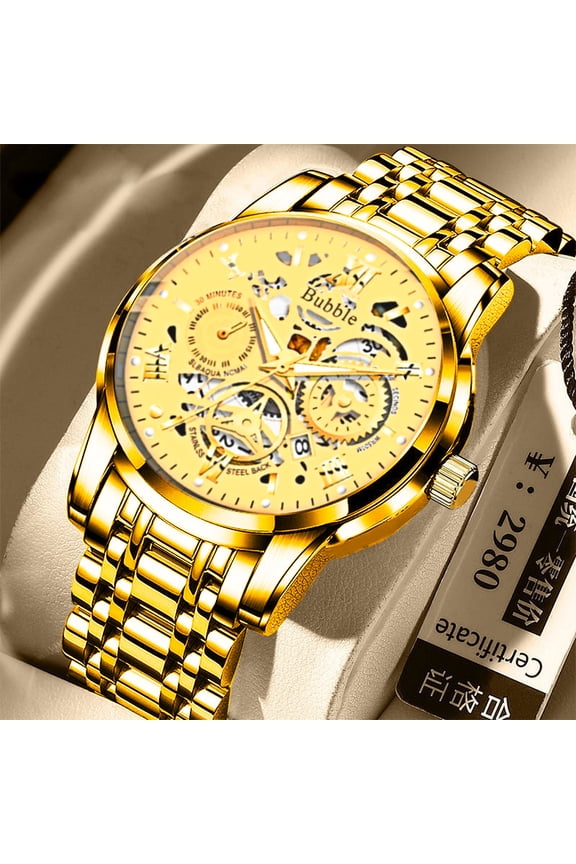 Men's Quartz Watch Trendy High-end Light Luxury Versatile Fully Automatic Quartz Luminous Waterproof Roman Skeleton Men's Wristwatch