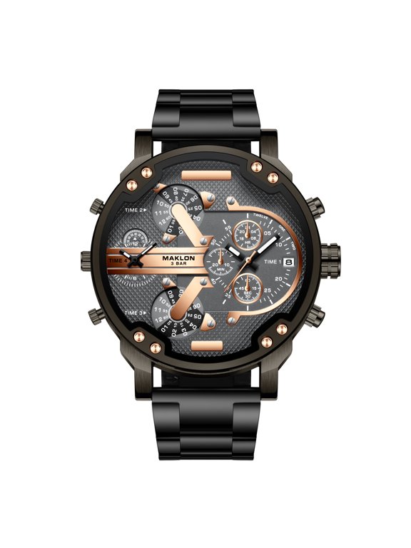 Men's Quartz Watch, Trendy Large Dial, Dual Time Zone, Personalized Men's Wristwatch, Multifunctional Sports Watch