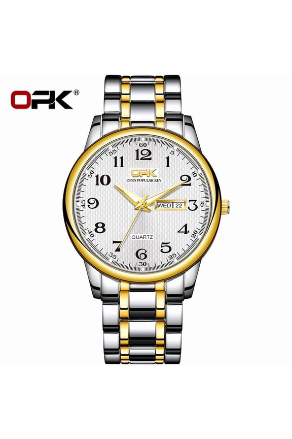 Men's Quartz Watch with Large Numerals, Dual Calendar, for Middle-Aged and Elderly Men