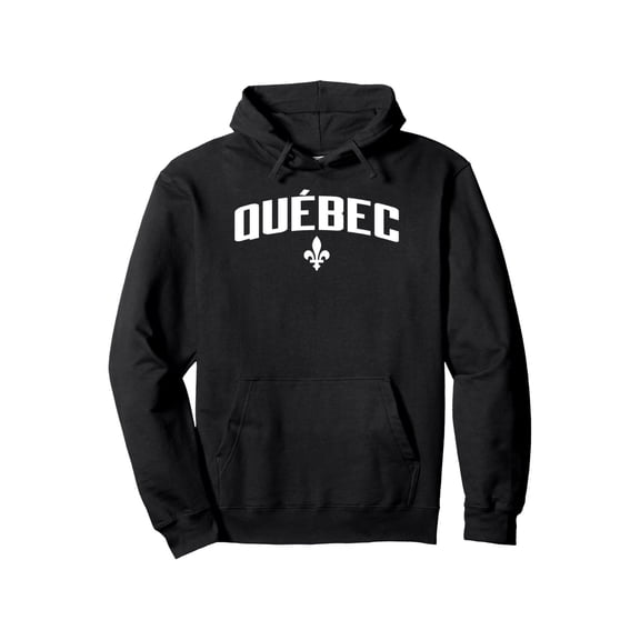 Men's Quebec City Canada Pullover Hoodie - Black Casual All-Season Comfort with Bold QUEBEC Print & Fleur-de-Lis Design, Regular Fit Machine Washable, Comfortable Streetwear | Medium Elasticity Fabri